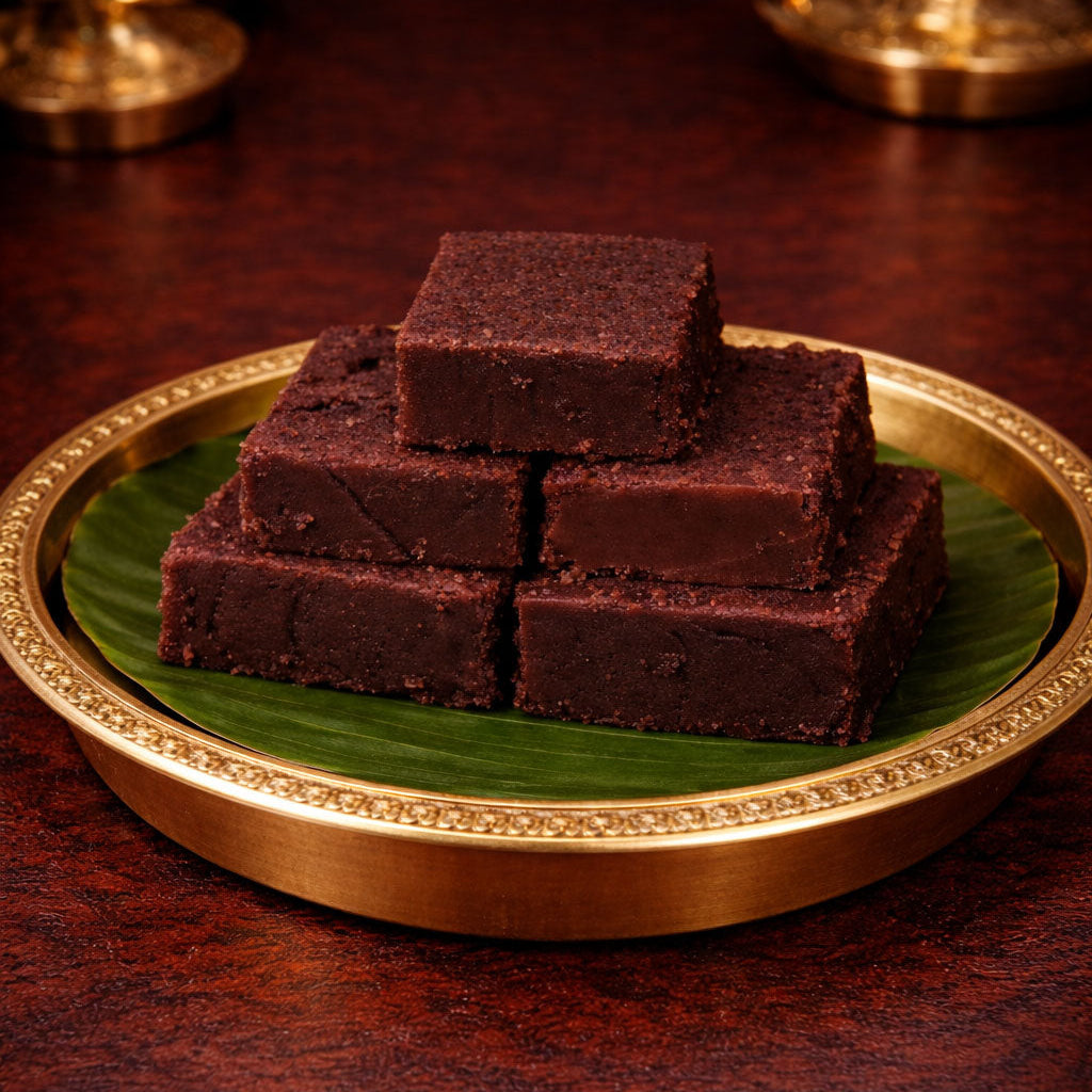 Karupatti Mysore Pak palm jaggery sweet soft texture, healthy Mysore Pak traditional Indian dessert, organic Mysore Pak premium sweet India