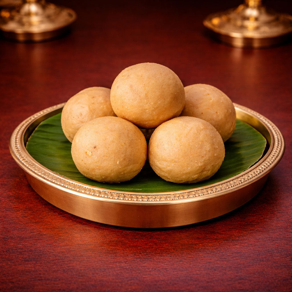 Fresh porikadalai laddu close-up soft texture