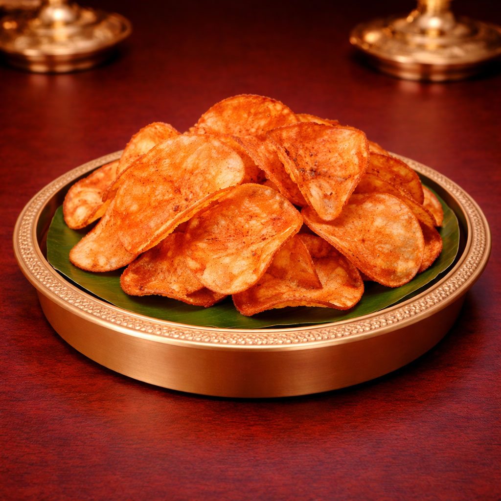 Authentic South Indian tapioca chips made from fresh cassava (Maravalli Kilangu)