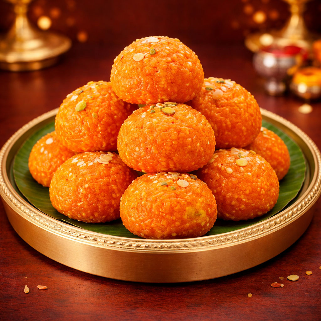 Fresh Motichoor Laddu made with pure ghee traditional Indian sweet